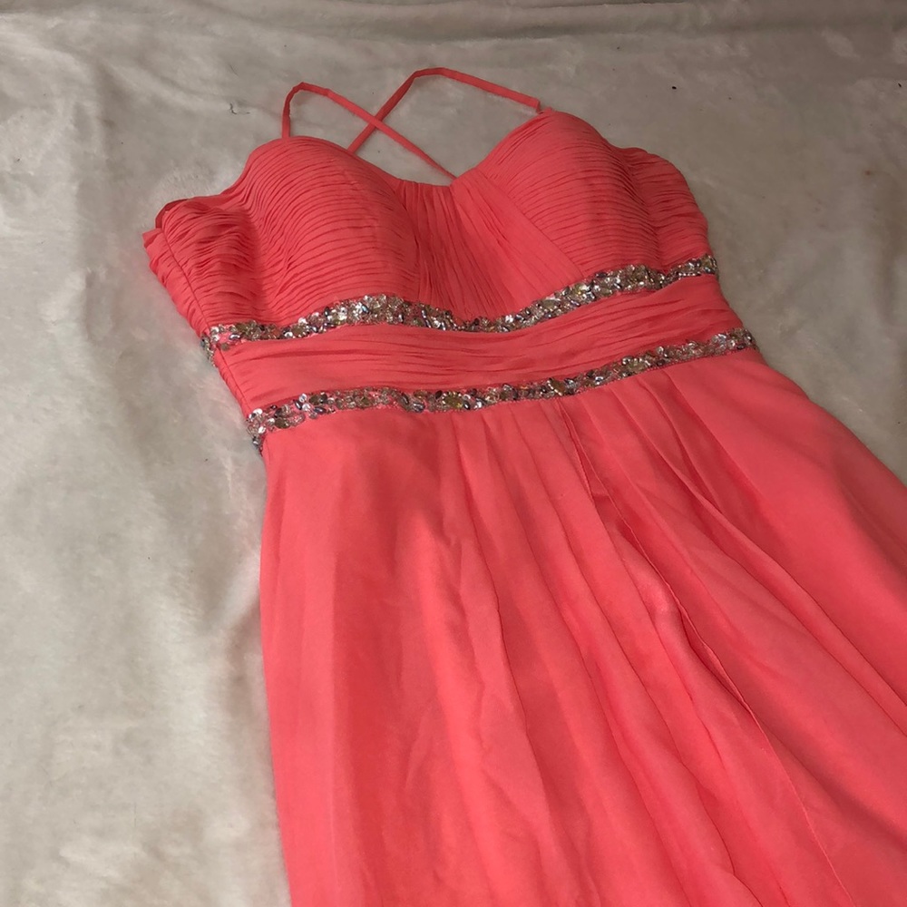 Floor length Coral prom dress